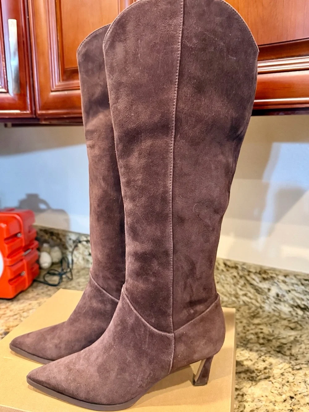 Steve Madden Tall Pointed-Toe Under The-Knee Suede Boots in Dark Brown